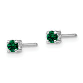 Sterling Silver 3mm Created Emerald Stud Earrings with Rhodium Finish